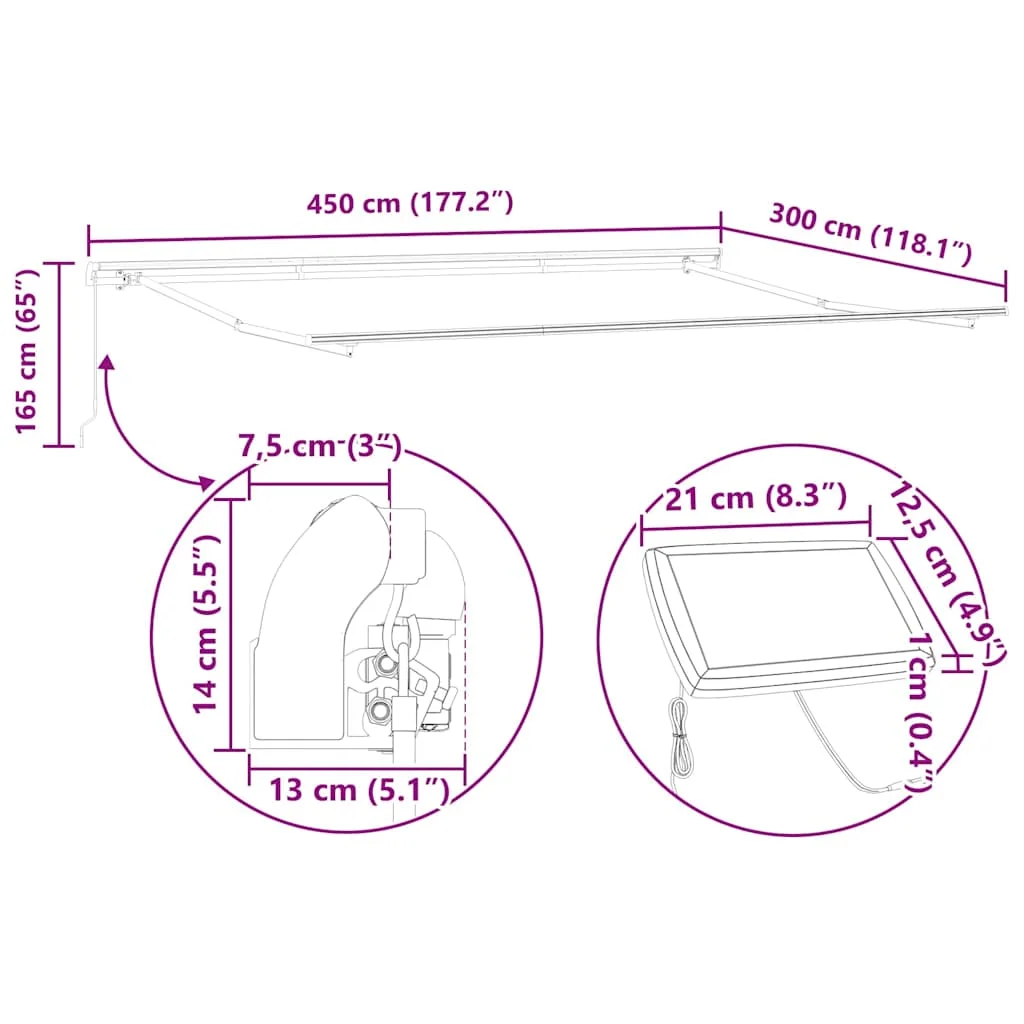 Napernyő keret LED -es lámpákkal Fehér 450 × 300 cm Alumínium