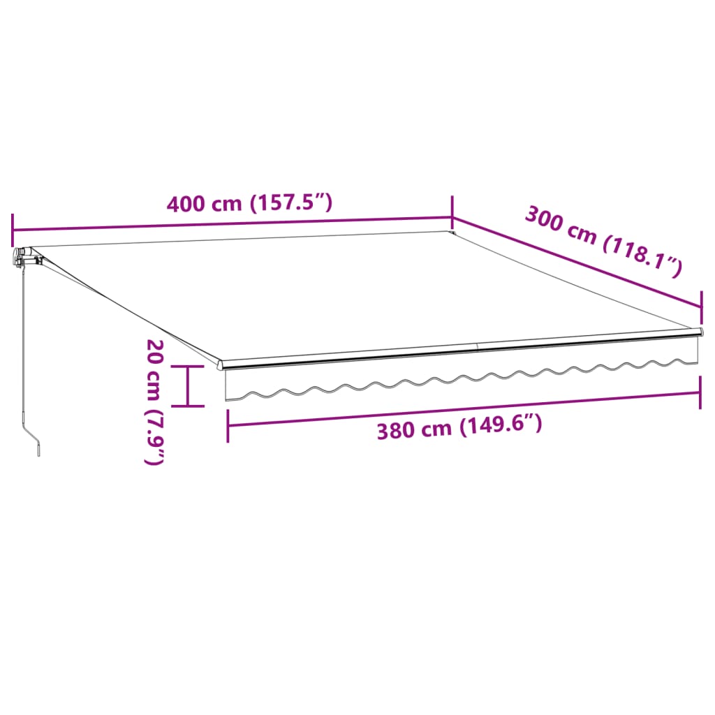 Burgundi vörös kézzel kihúzható LED-es napellenző 400 x 300 cm