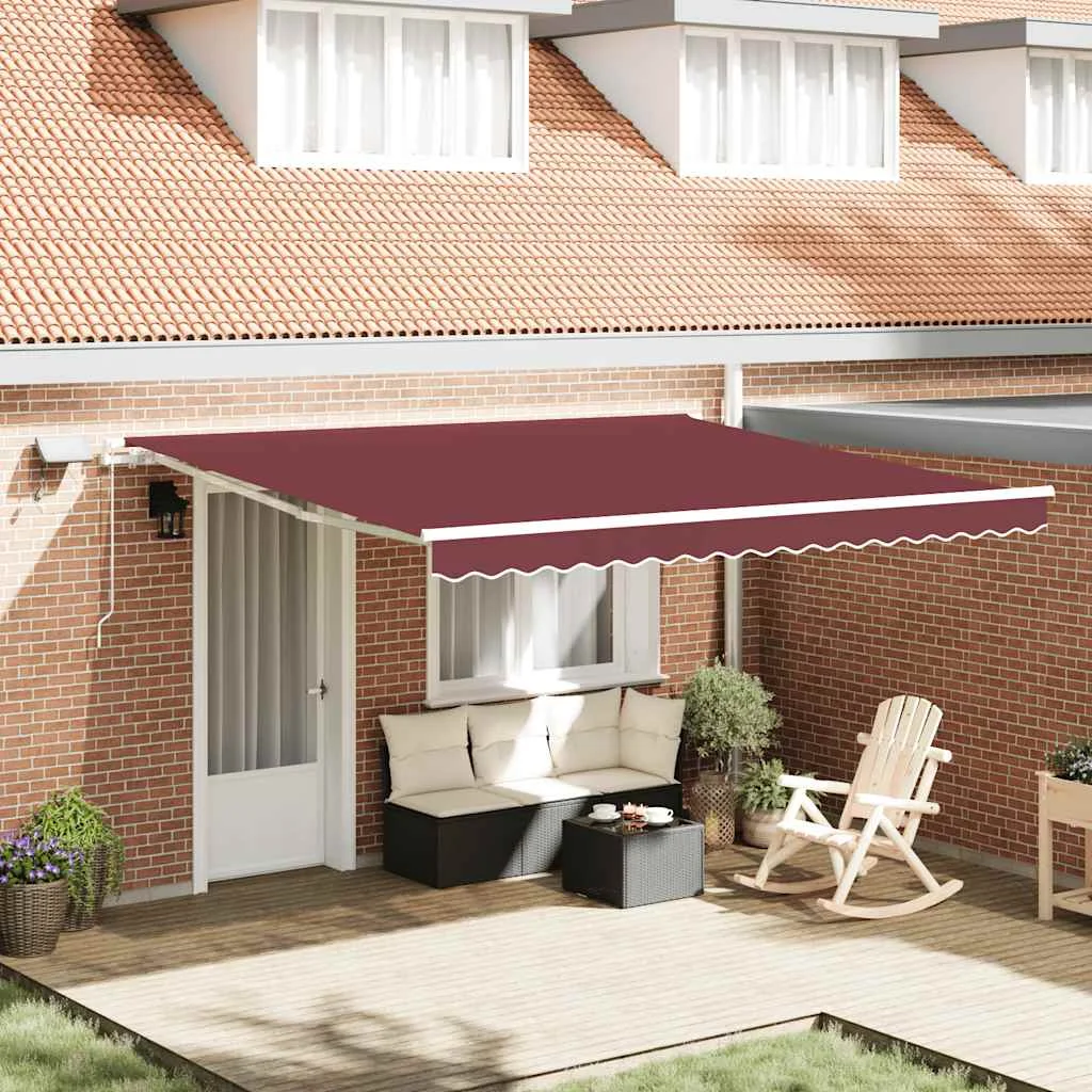 Burgundi vörös kézzel kihúzható LED-es napellenző 400 x 300 cm