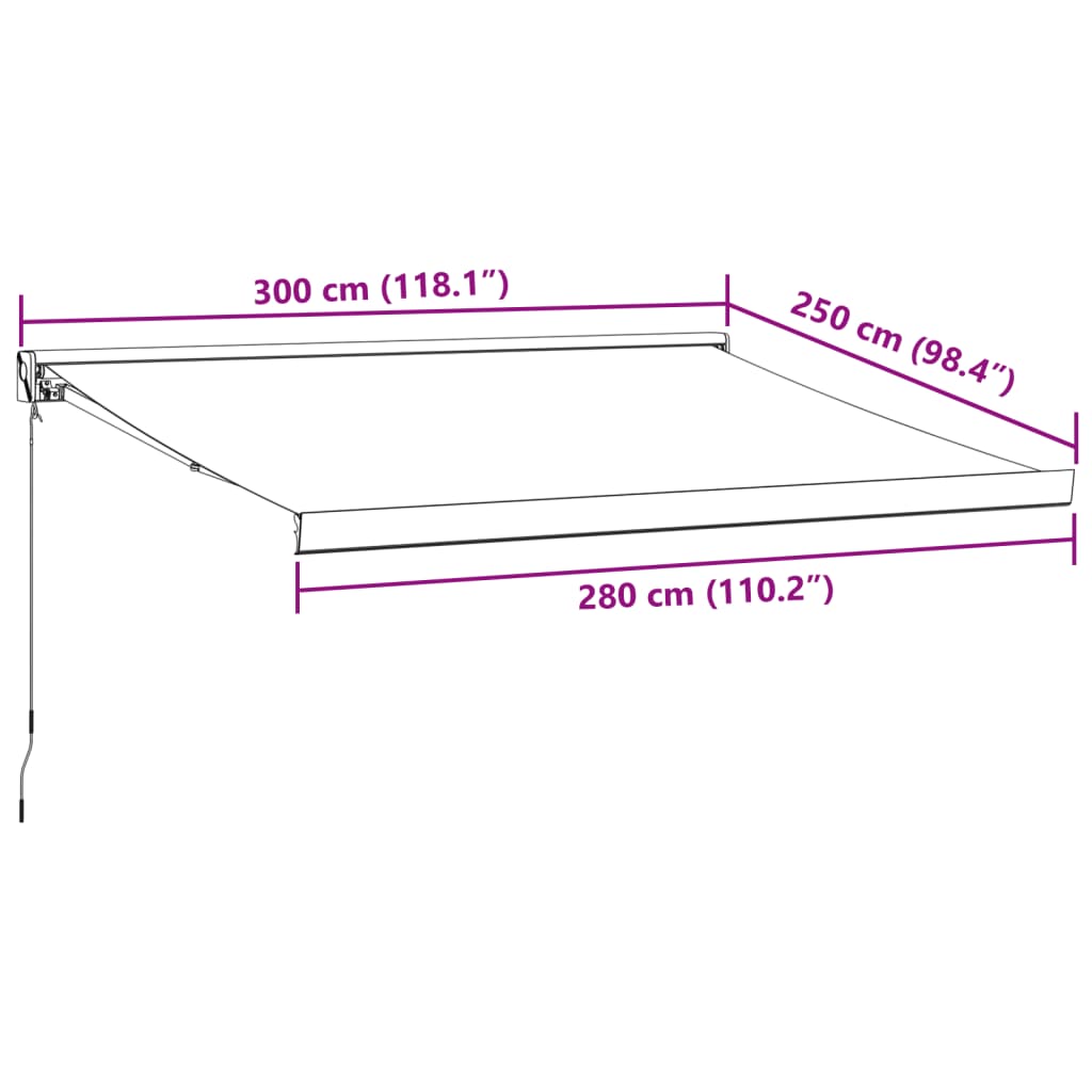 Burgundi vörös kézzel kihúzható napellenző 300 x 250 cm