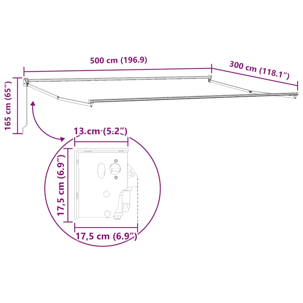 Barna kézzel kihúzható napellenző 500 x 300 cm