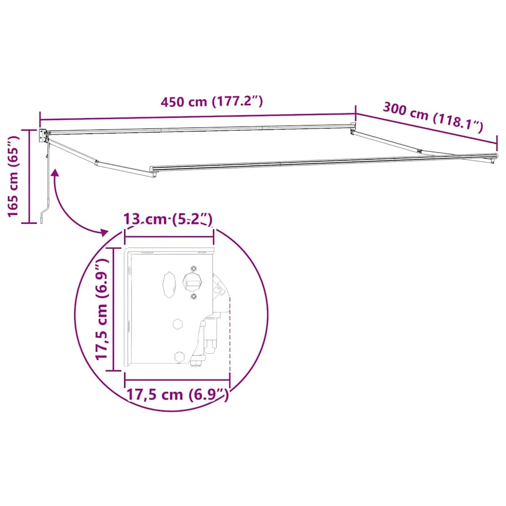 Barna automata kihúzható napellenző 450 x 300 cm