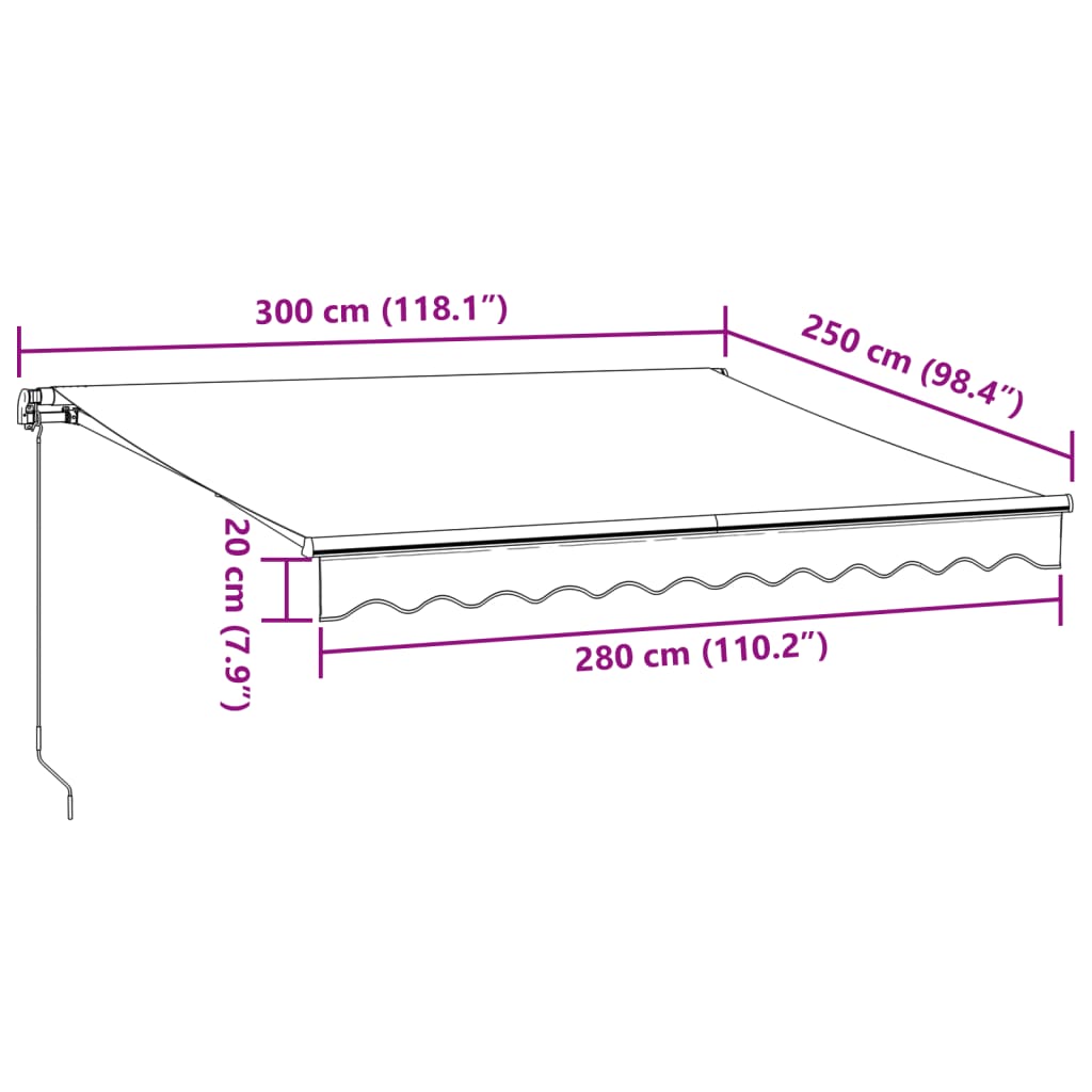 Antracitszürke-fehér kézzel kihúzható napellenző 300 x 250 cm