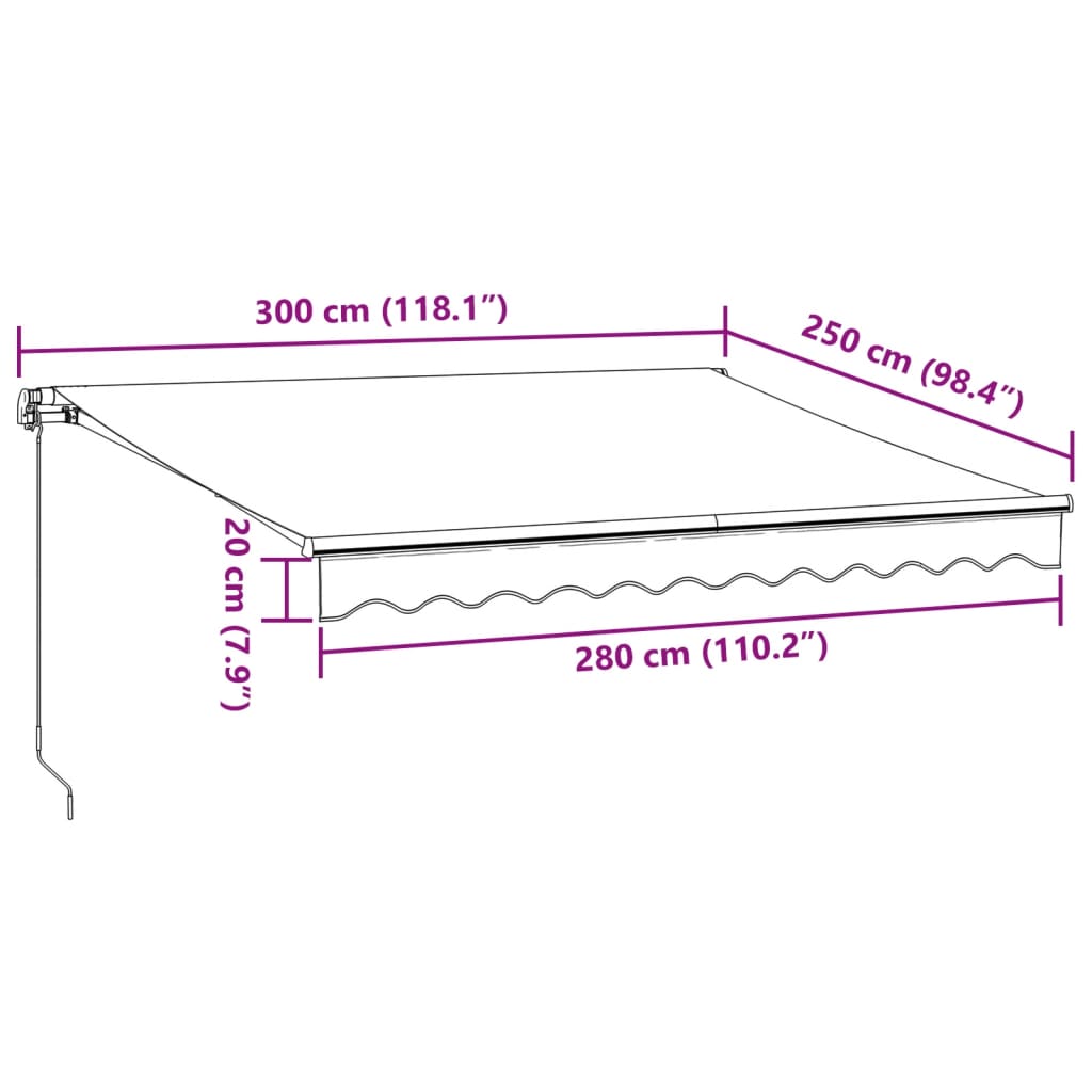 Antracitszürke-fehér LED-es kézi napellenző 300 x 250 cm