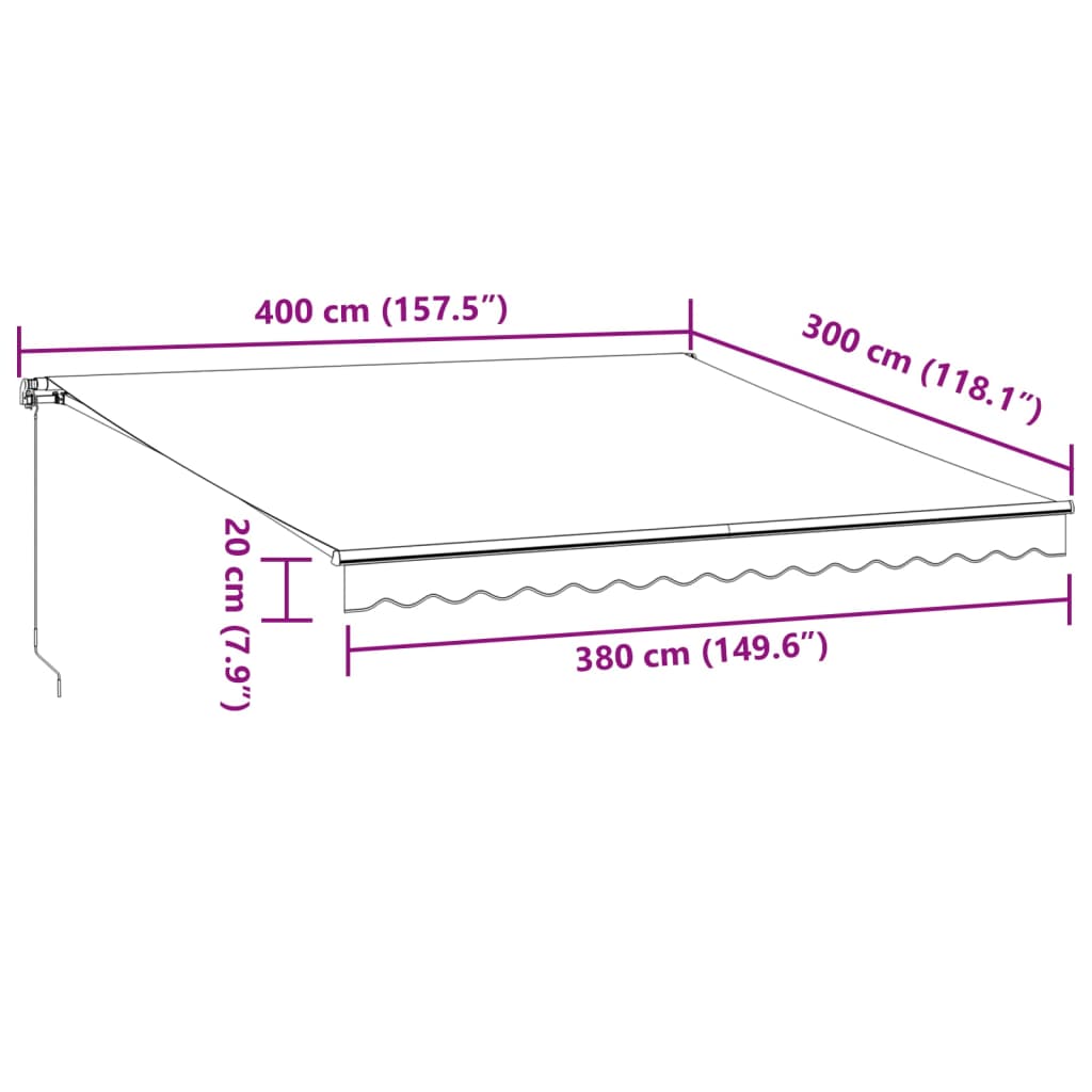 Barna kézzel kihúzható LED-es napellenző 400 x 300 cm