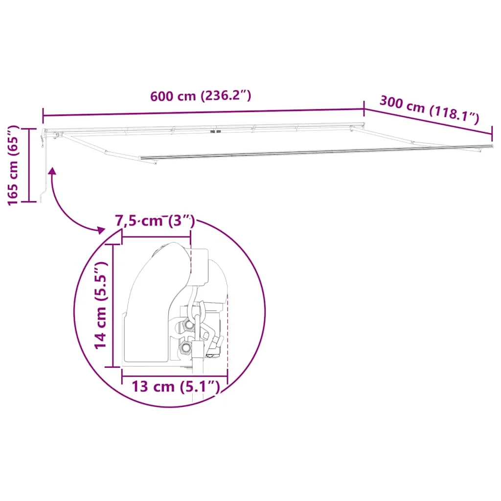 Barna automata kihúzható napellenző 600 x 300 cm