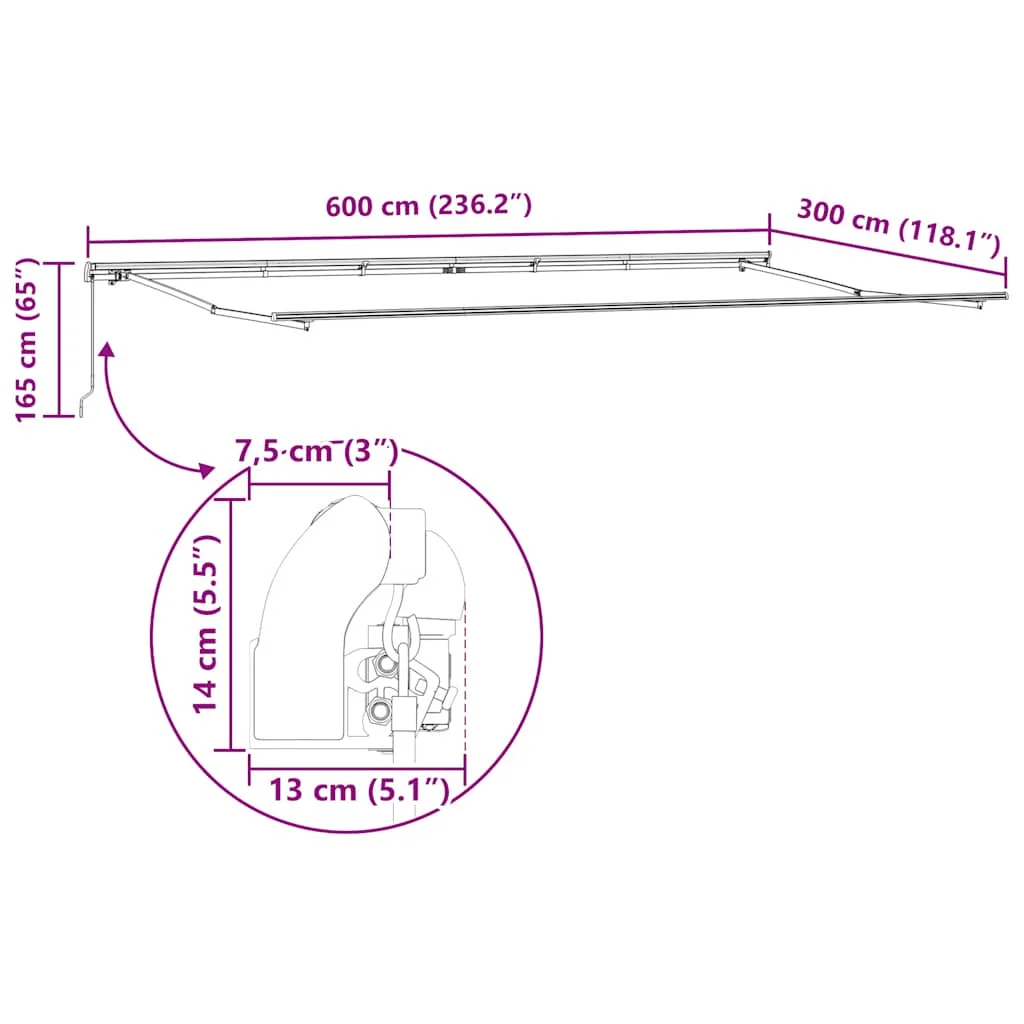 Barna kézzel kihúzható napellenző 600 x 300 cm
