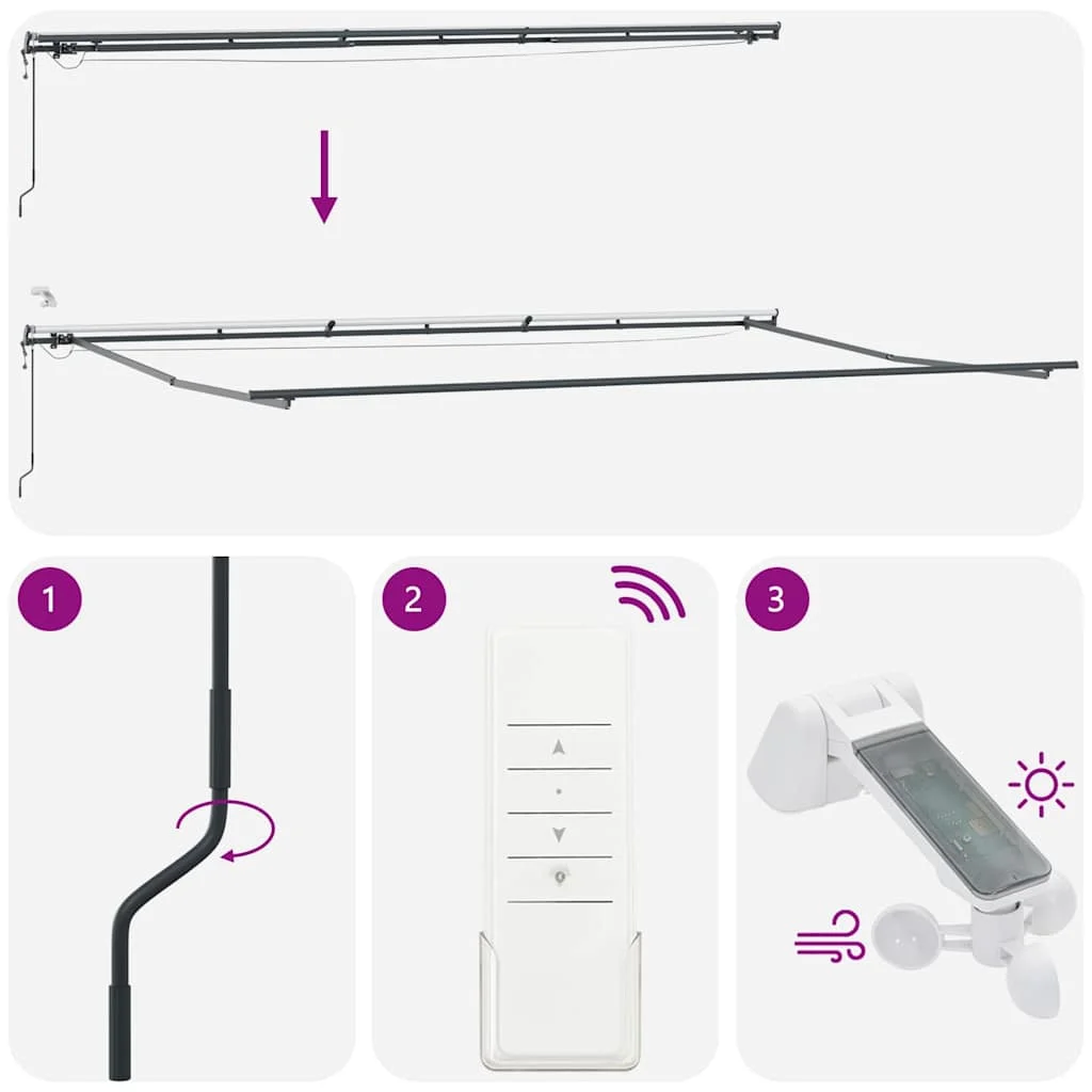 Antracitszürke-fehér automata kihúzható napellenző 600x300 cm