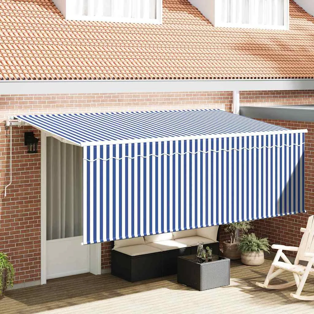 Behúzható napellenző Kék és Fehér 400 x 200 cm Fém & Szövet