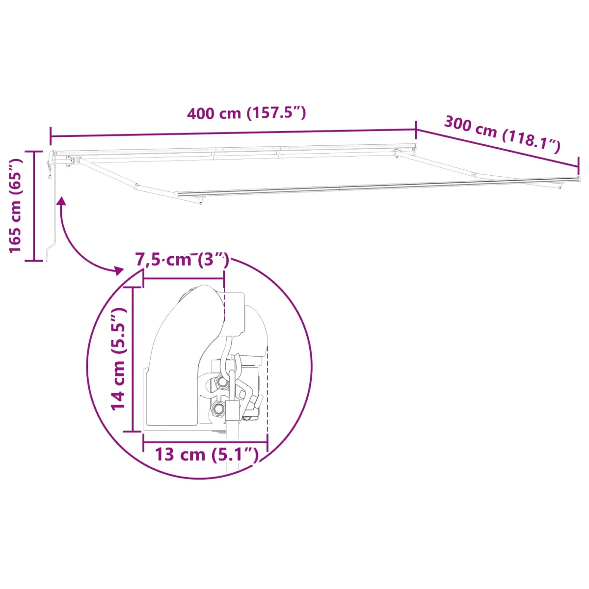 Elektromos Kihúzható Napernyő Zöld és Fehér 400 × 300 cm