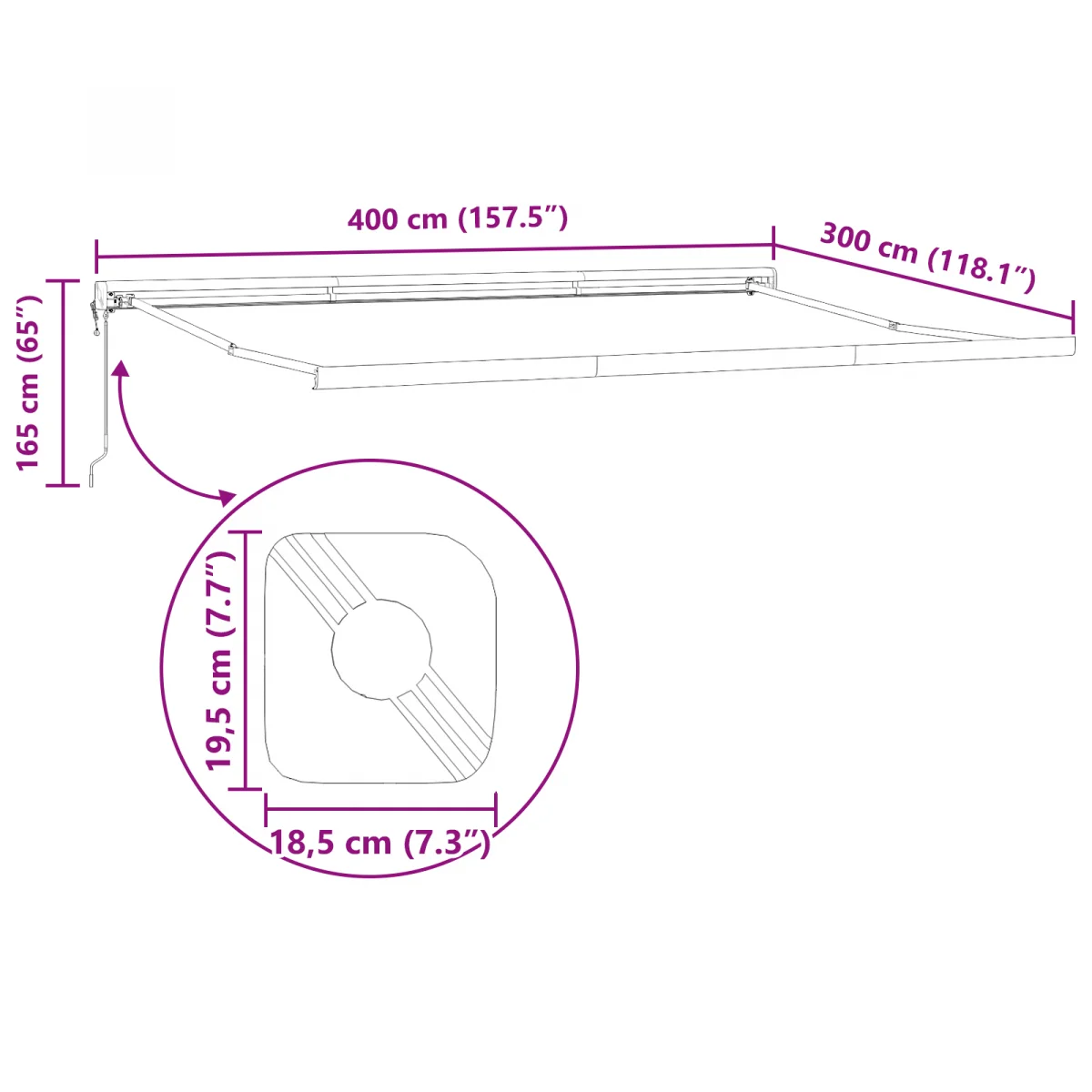 Manuális behúzható napernyő sárga és narancs 400x350 cm