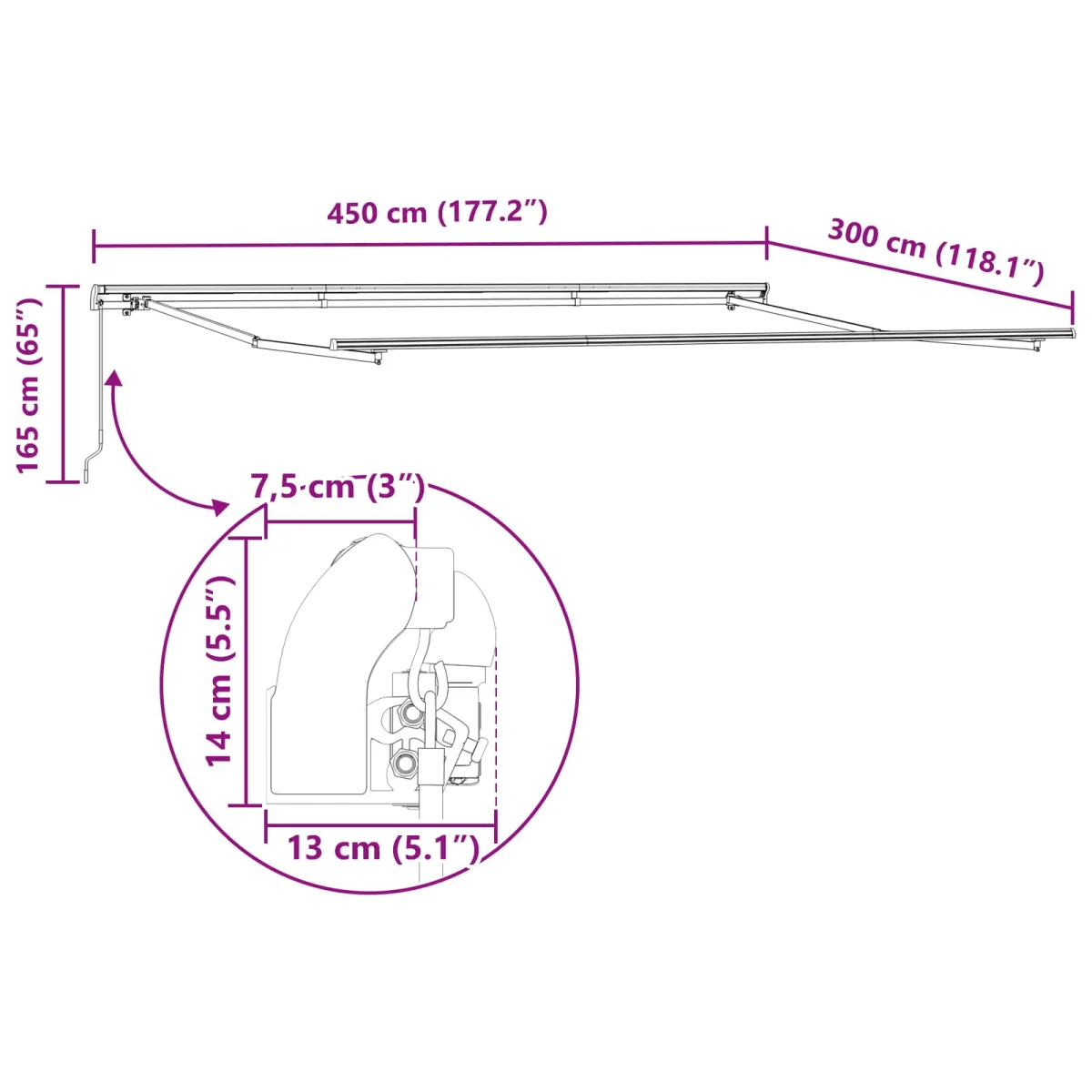 Behúzható napellenző Világosszürke 450 × 300 cm