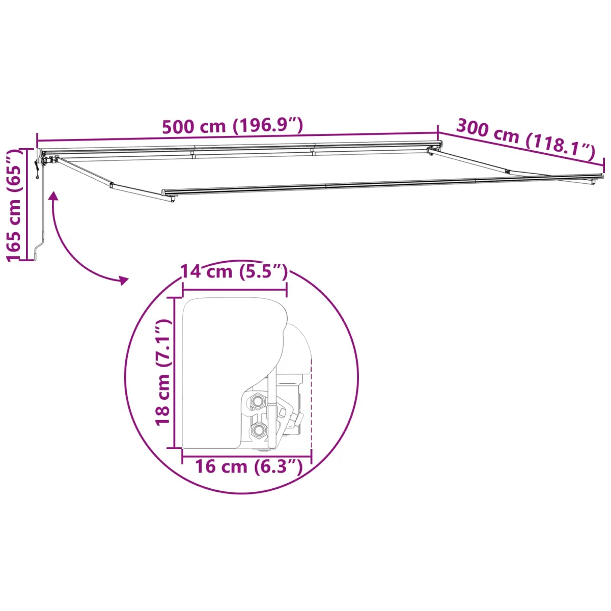 Napernyő keret Krém 500 × 300 cm Poliészter PU bevonattal