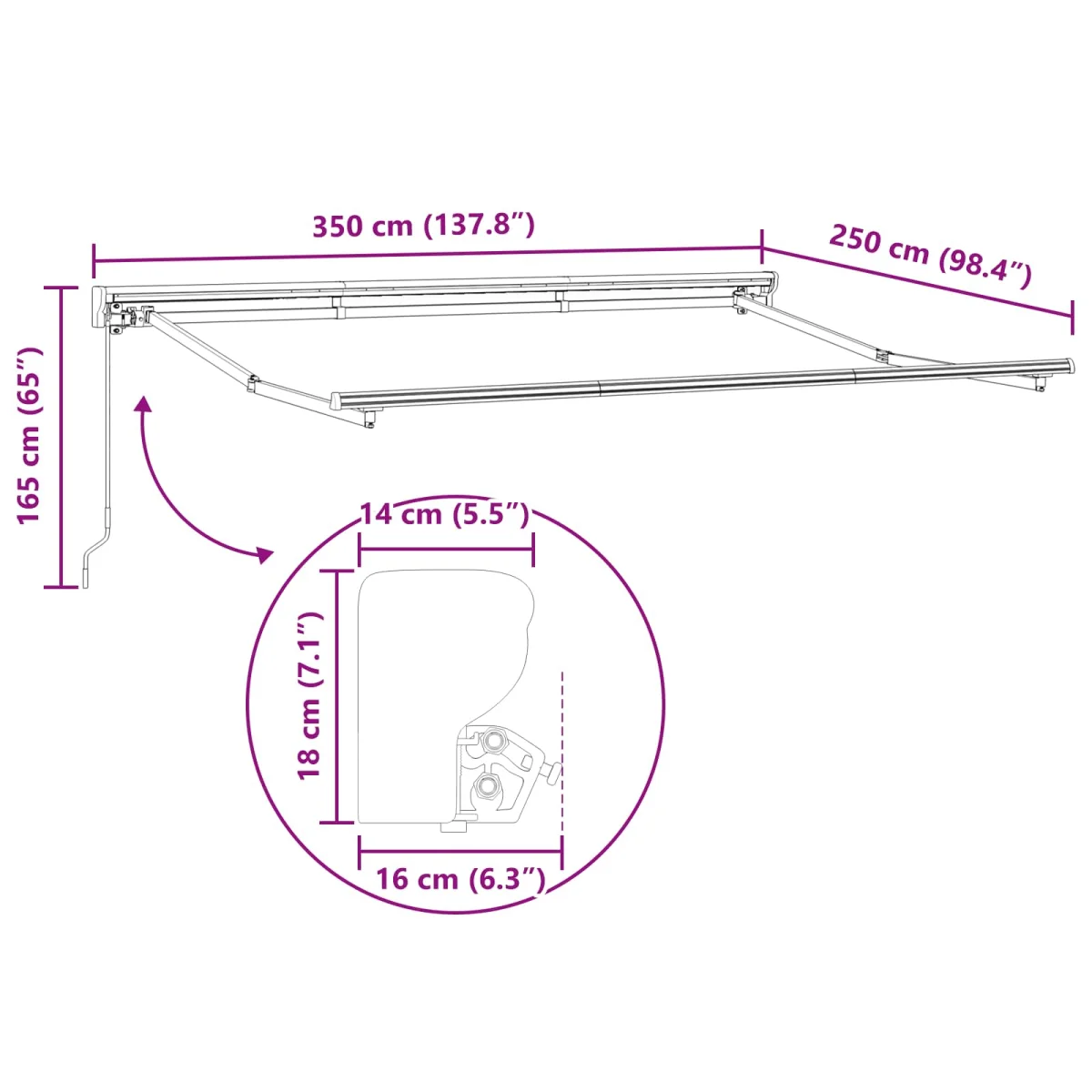 Kézi Retraktálható Napernyő Piros 3,5 x 2,5 m