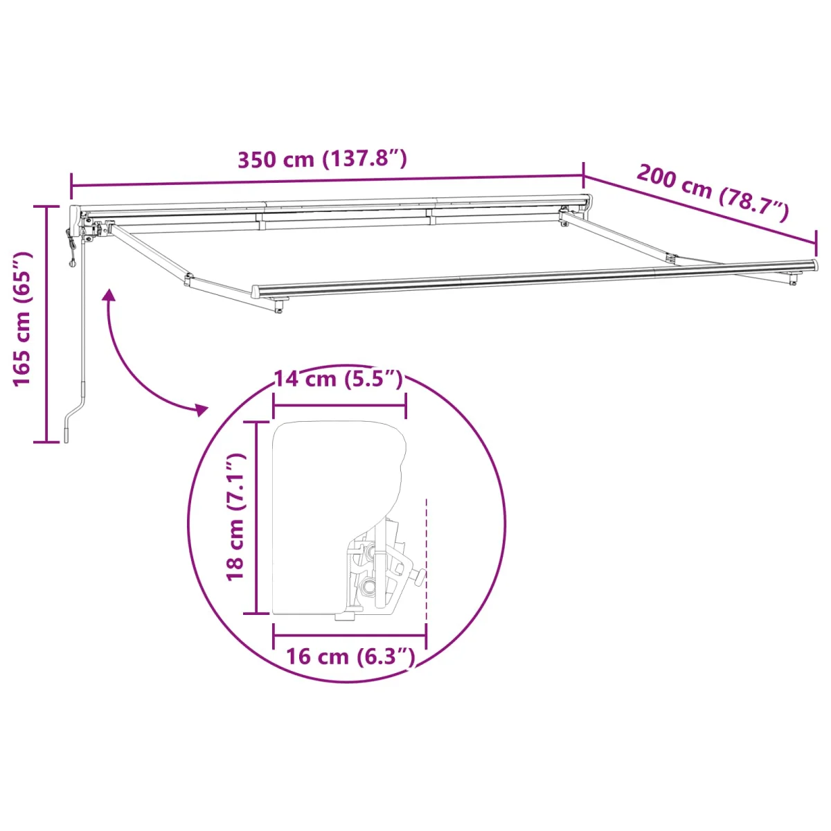 Elektromos Kihúzható Napernyő Antracit és Fehér 3,5 x 2 m