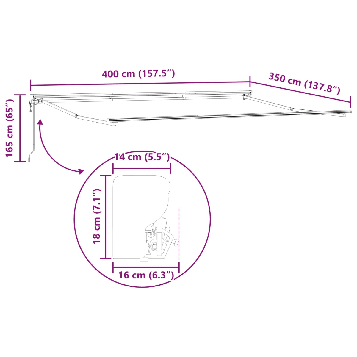 Elektromos Kihúzható Napernyő Fehér 4 × 3,5 m