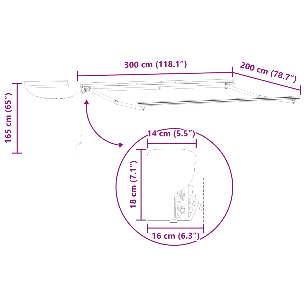 Elektromos Kihúzható Napernyő Antracit 3 x 2 m