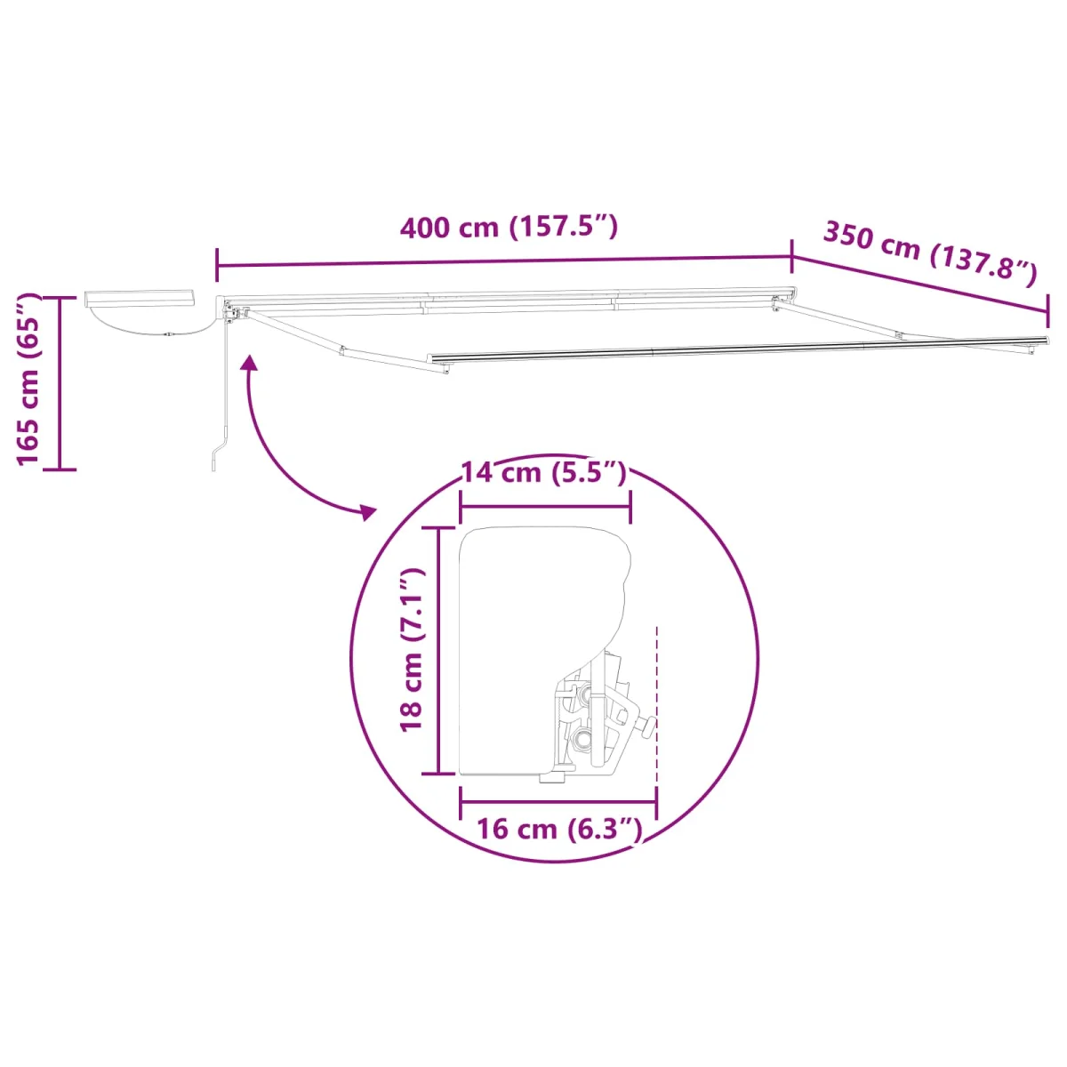 Elektromos Kihúzható Napernyő Fehér 4 × 3,5 m