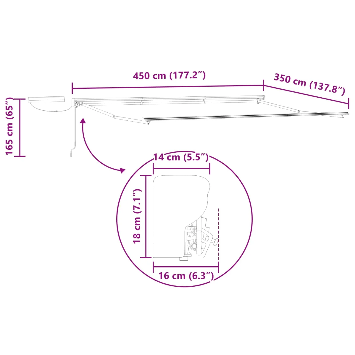 Elektromos Kihúzható Napernyő Antracit 4,5 × 3,5 m
