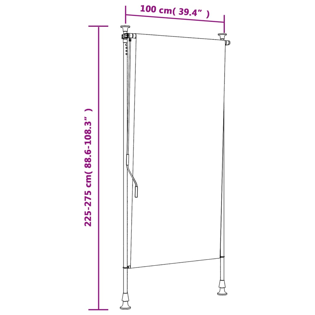 Narancssárga és fehér szövet és acél kültéri roló 100 x 270 cm