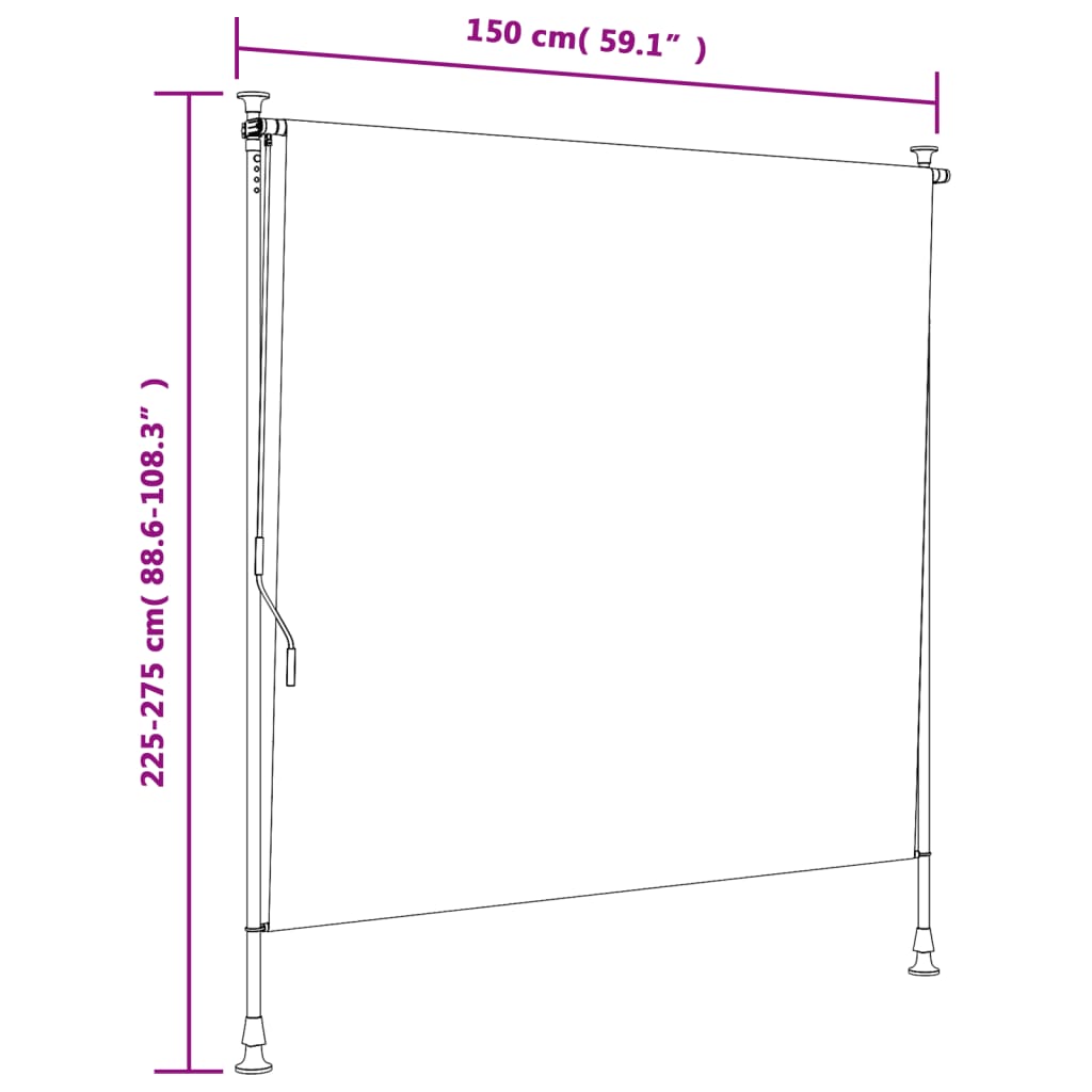 Narancssárga és fehér szövet és acél kültéri roló 150 x 270 cm