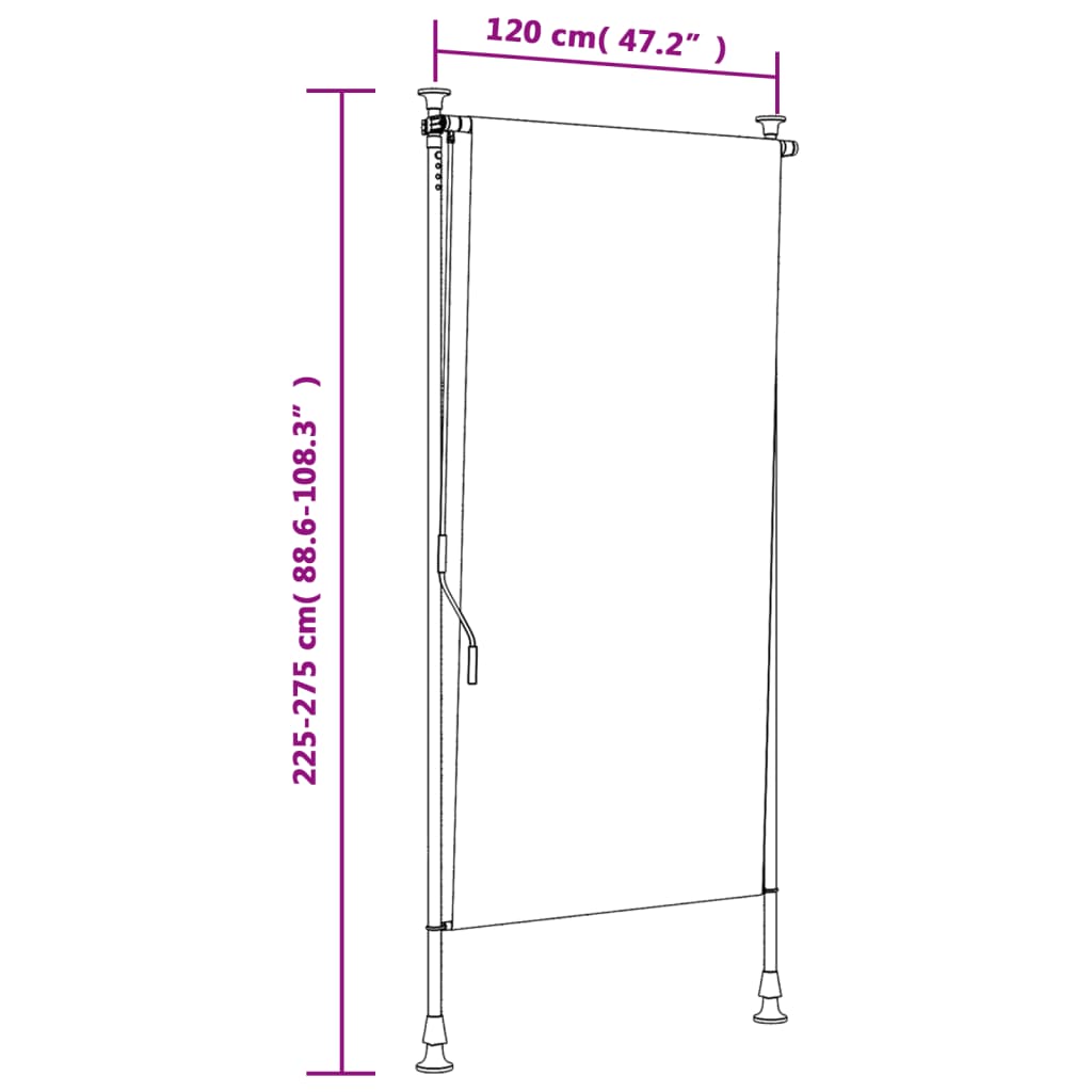 Sárga és fehér szövet és acél kültéri roló 120 x 270 cm