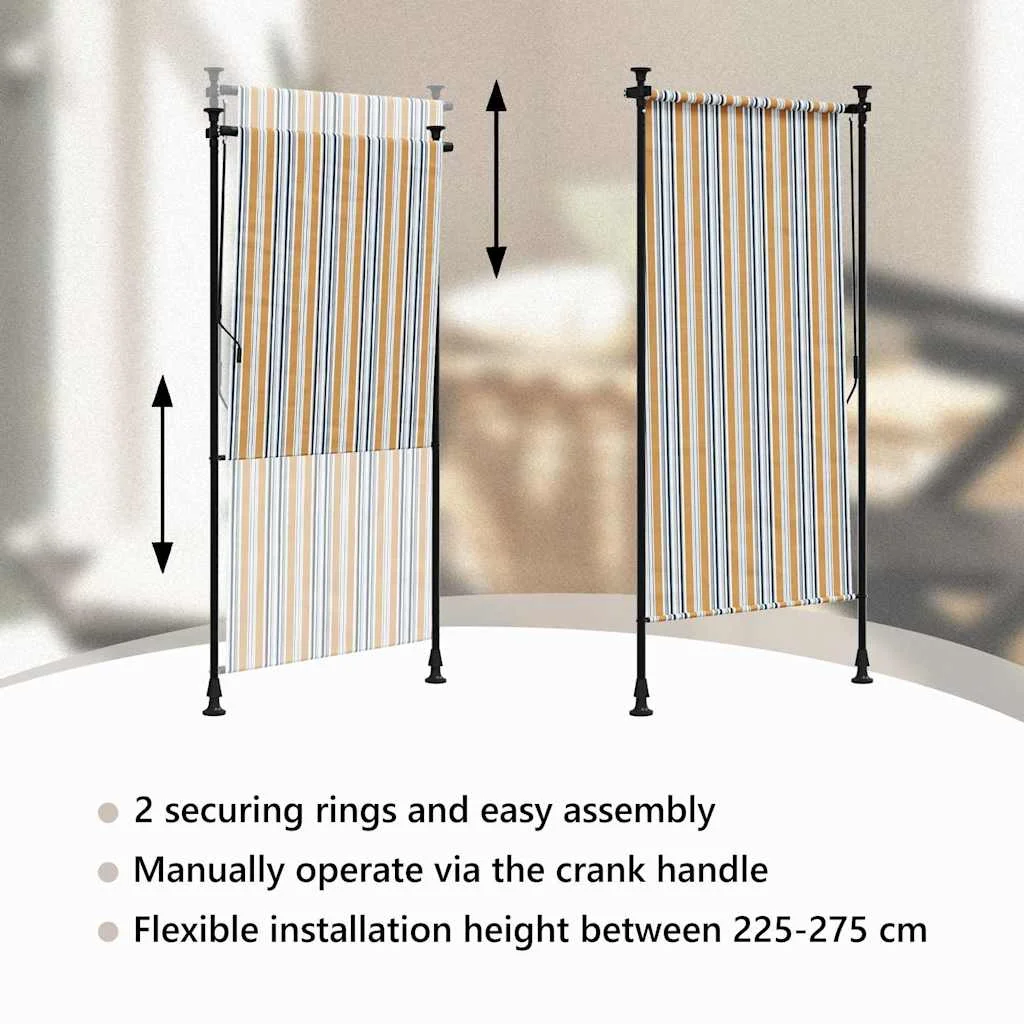 Sárga és fehér szövet és acél kültéri roló 120 x 270 cm