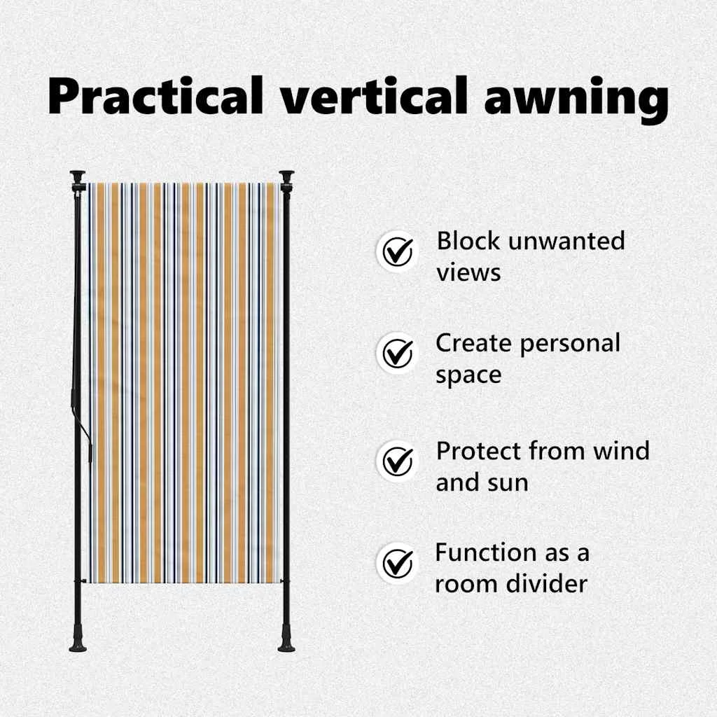 Sárga és fehér szövet és acél kültéri roló 120 x 270 cm