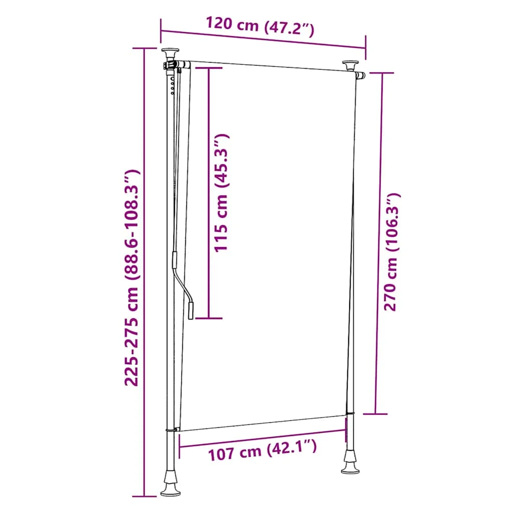 Sárga és fehér szövet és acél kültéri roló 120 x 270 cm