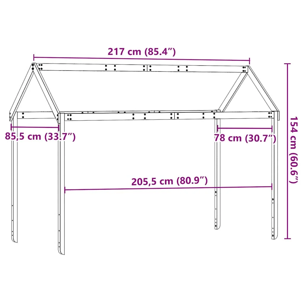 Tömör fenyőfa gyerekágytető 217 x 85,5 x 154 cm