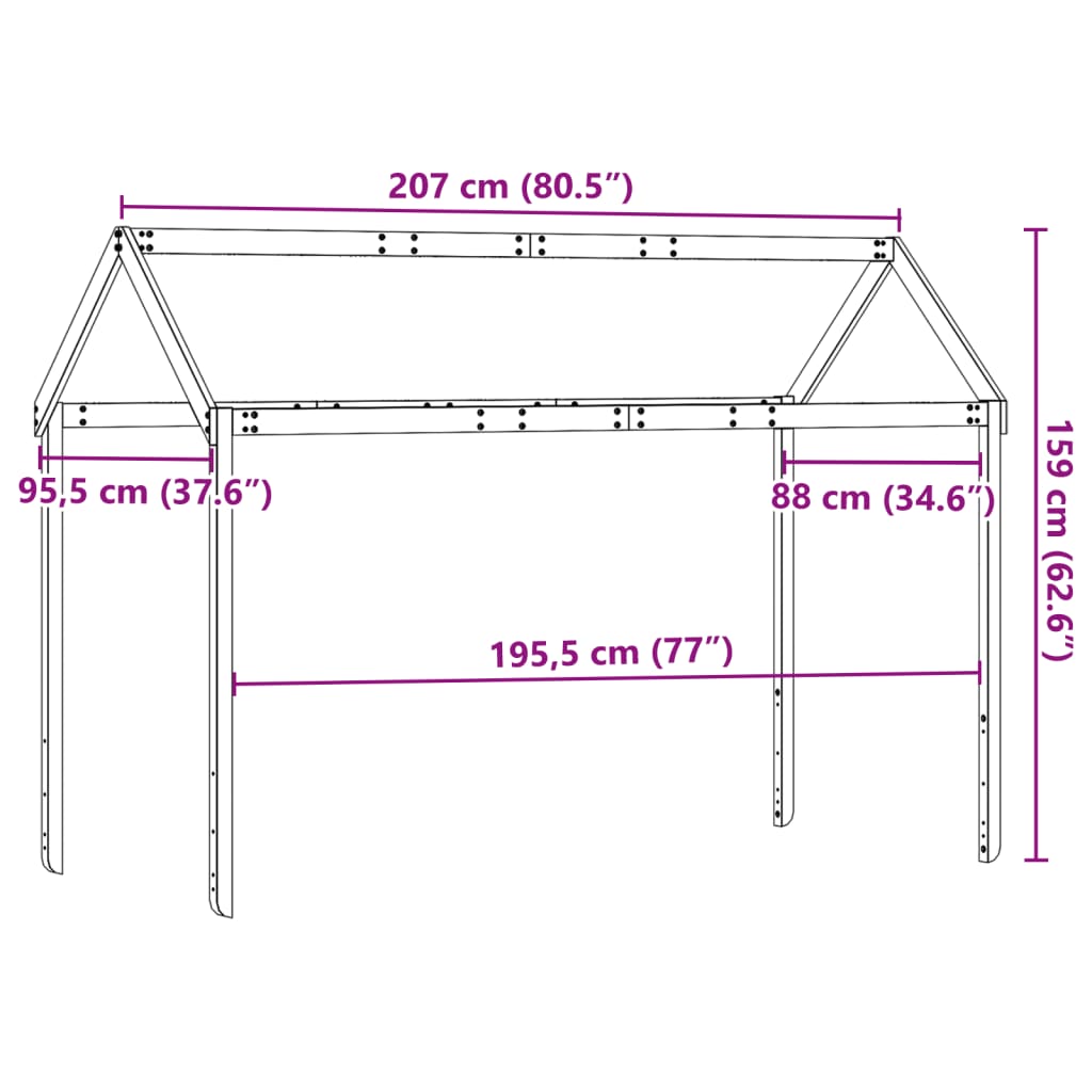 Viaszbarna tömör fenyőfa gyerekágytető 207 x 95,5 x 159 cm