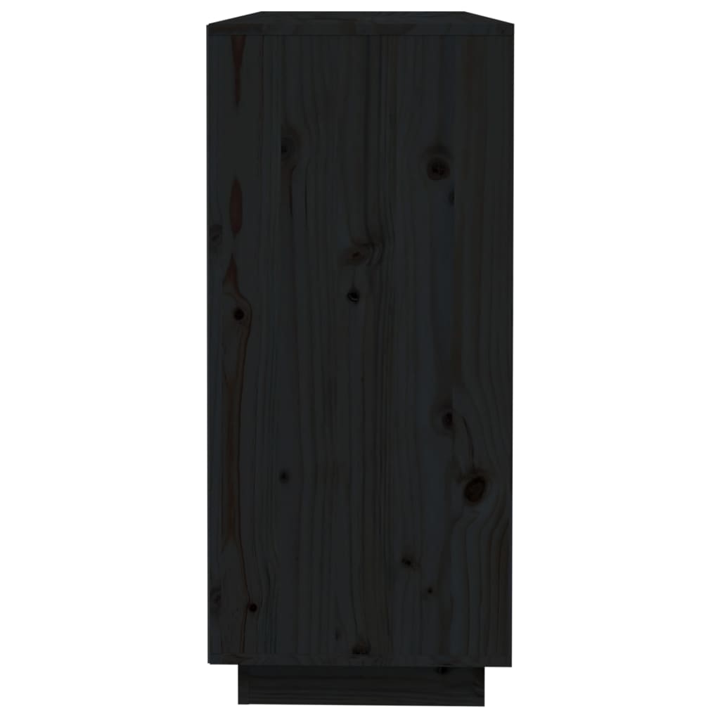 Fekete tömör fenyőfa tálalószekrény 110,5 x 35 x 80 cm