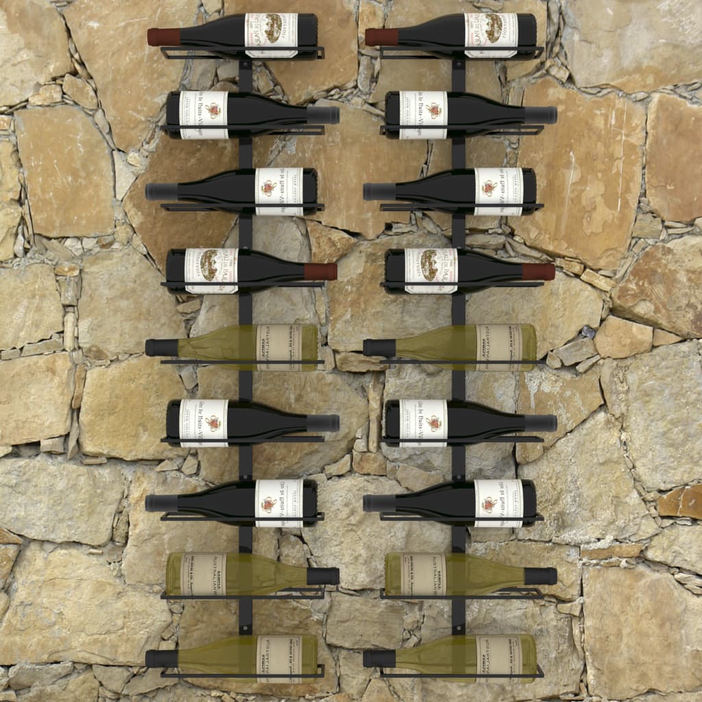 2 db fekete vas falra szerelhető bortartó állvány 18 palacknak