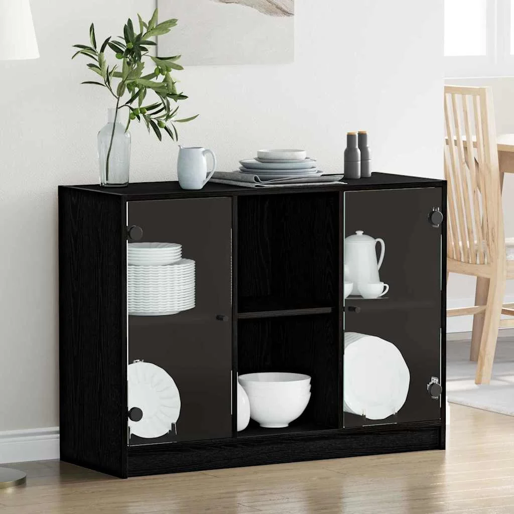 Oldalszekrény Fekete Tölgy 102x37x75,5 cm Mérnöki Fa