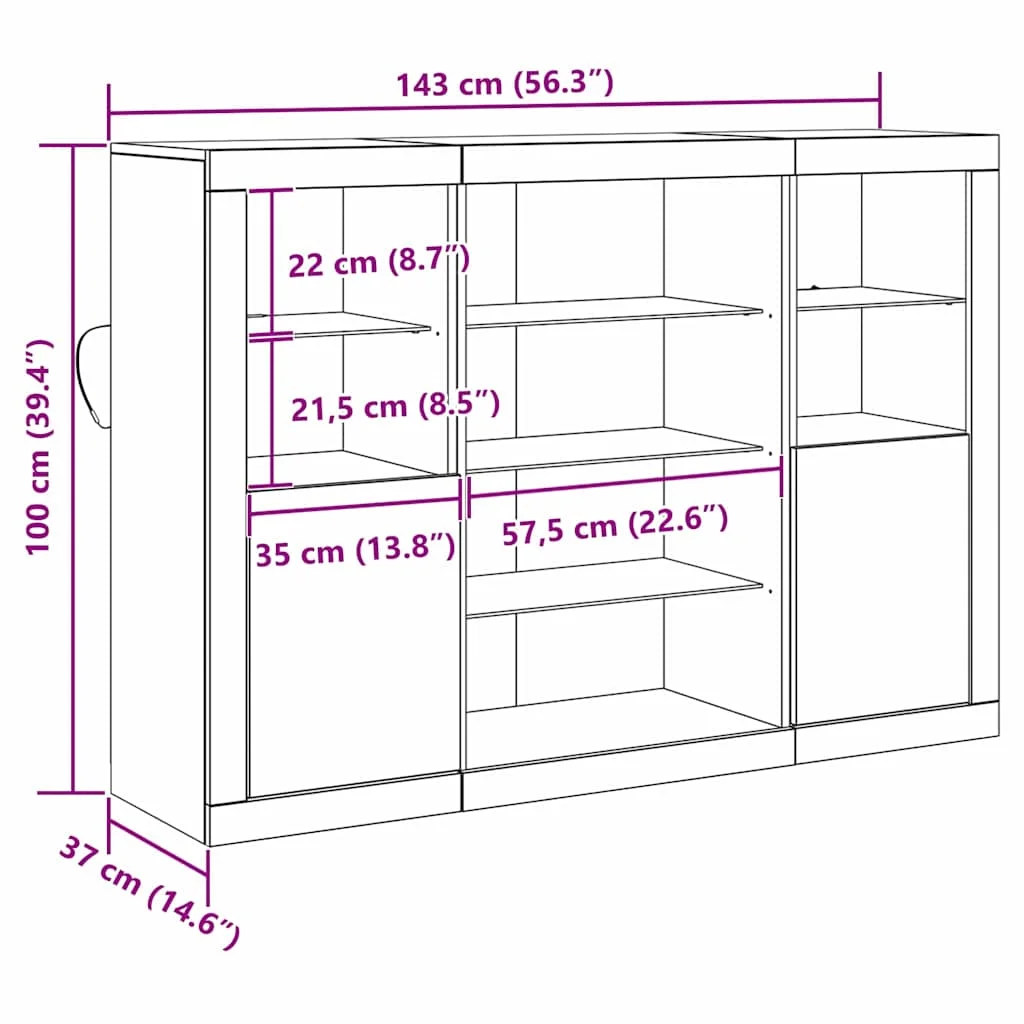 Büféasztal LED világítással Régi fa 142.5x37x100 cm Mérnöki fa