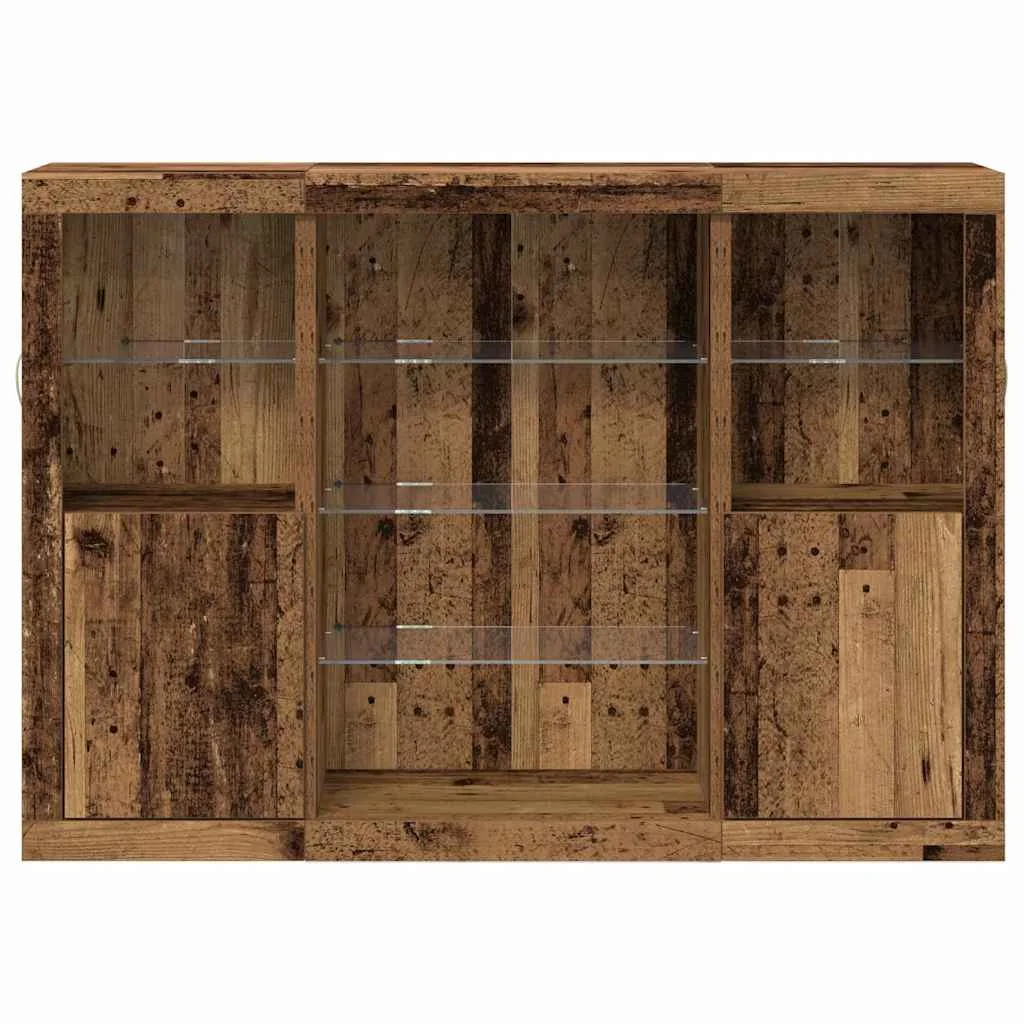 Büféasztal LED világítással Régi fa 142.5x37x100 cm Mérnöki fa