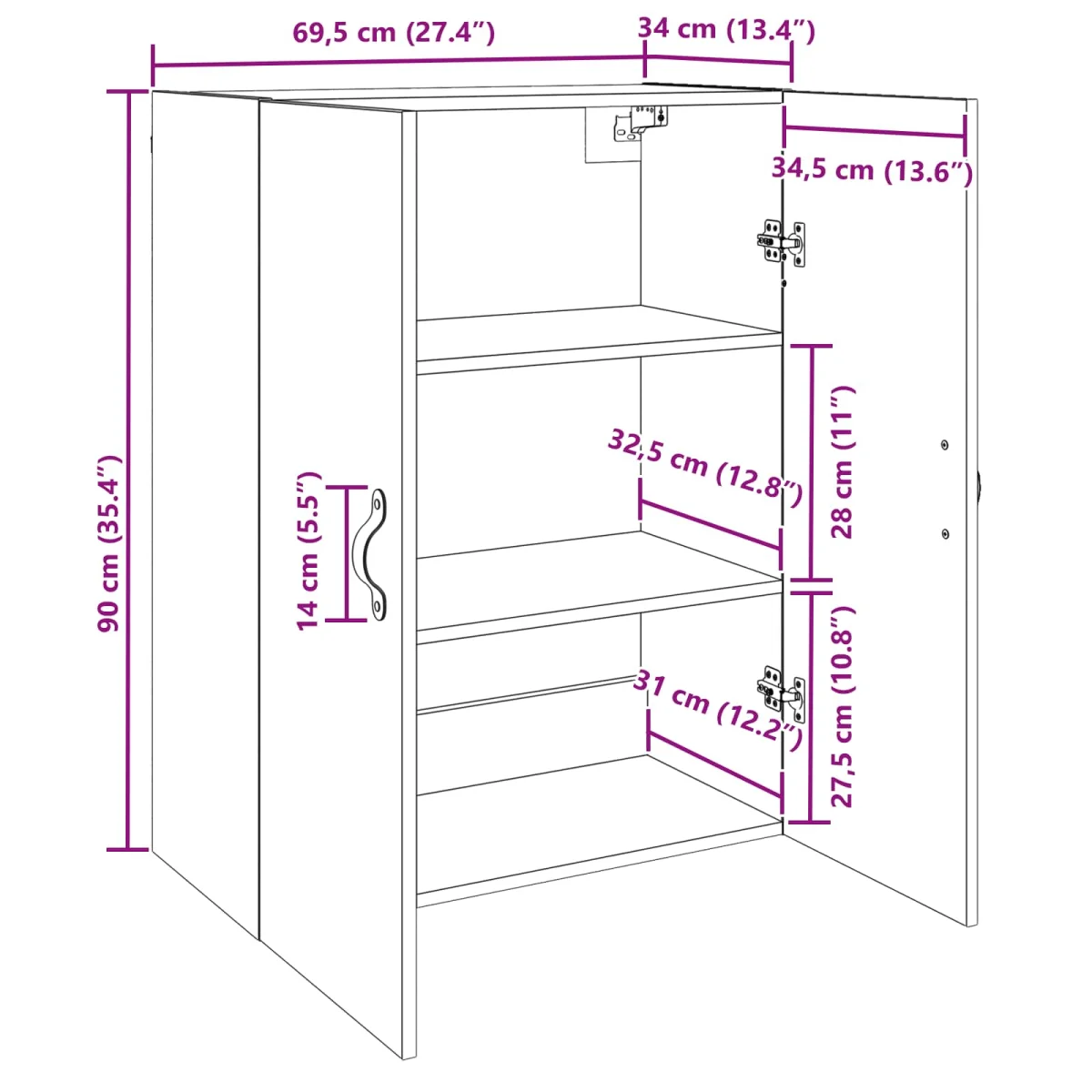 Fali szekrény 2 pcs Fekete tölgy 69,5 x 34 x 90 cm Faanyag