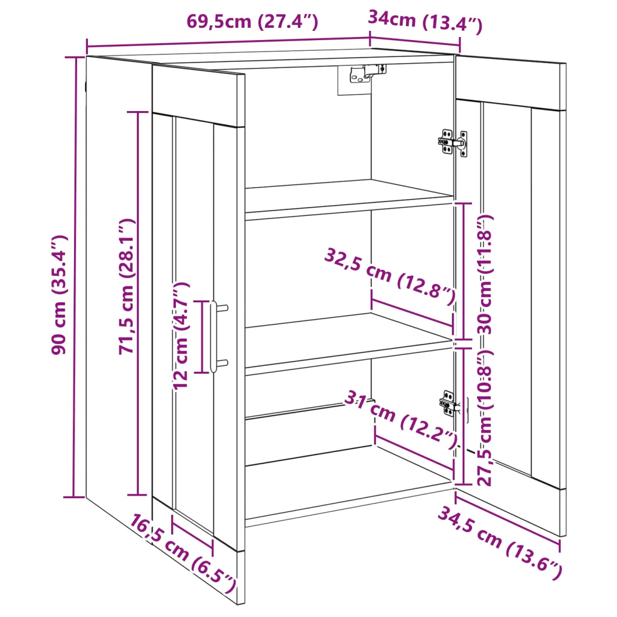 Fali Szekrények 2 pcs Musta tammi 69,5 x 34 x 90 cm Faanyag