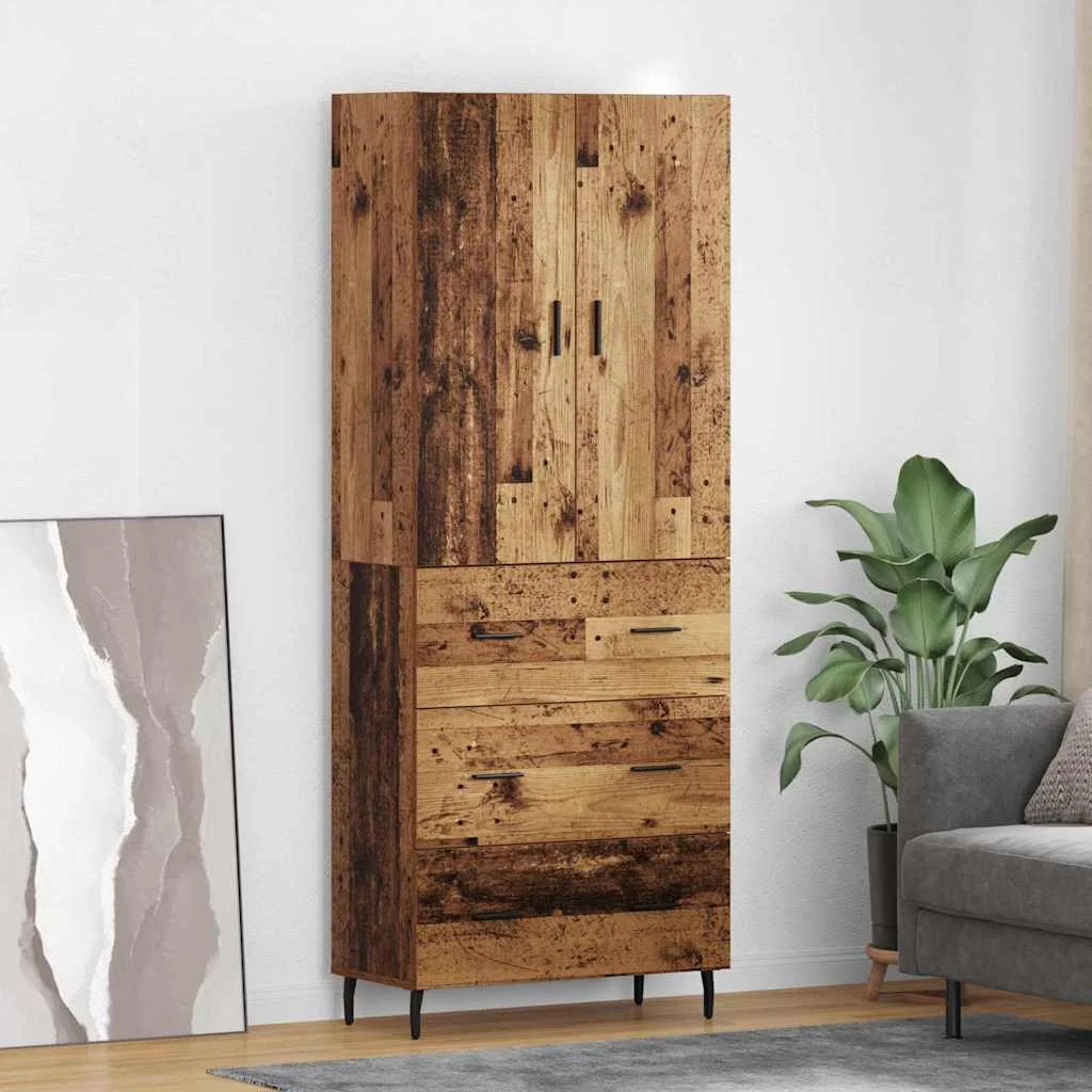 Magasfiú fiókkal Öreg fa 69,5 x 34 x 180 cm Műanyag Fa és Üveg