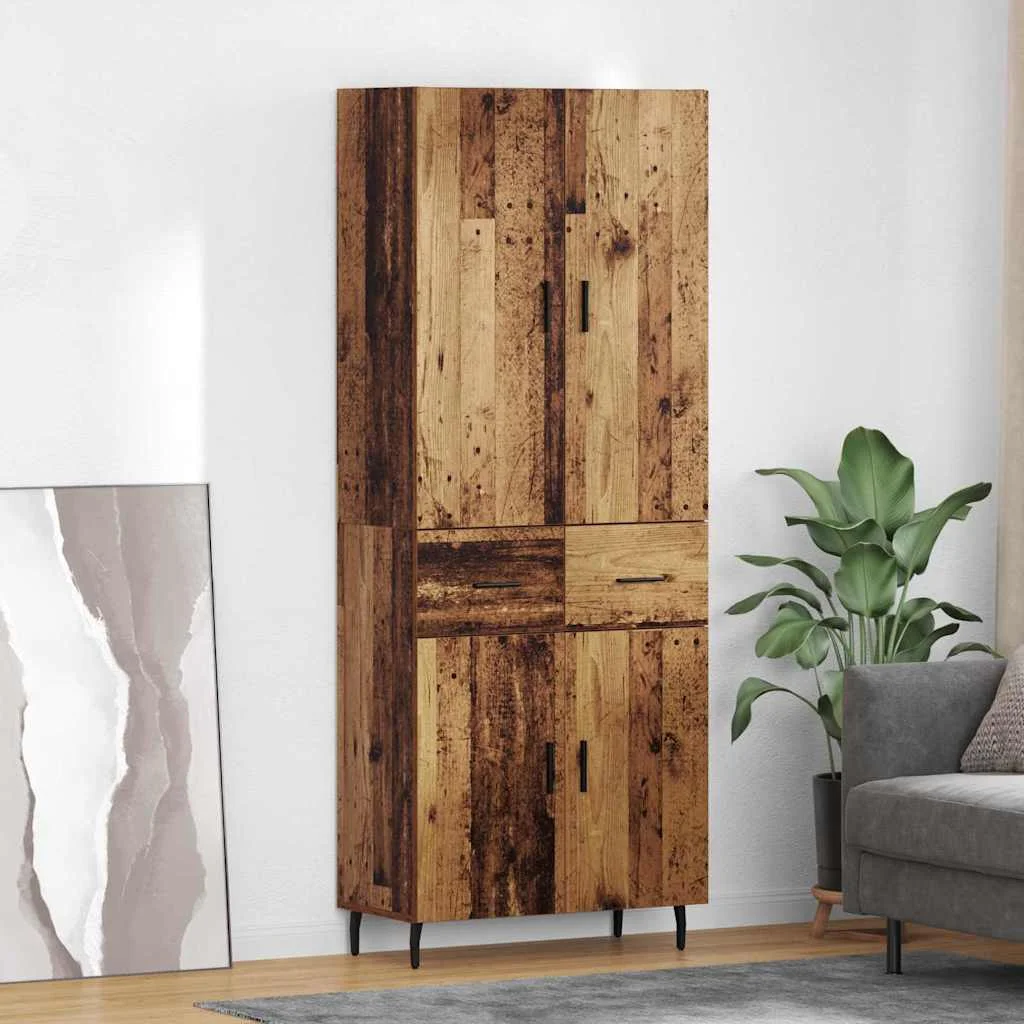 Magasfiú fiókkal Öreg fa 69,5 x 34 x 180 cm Műanyag Fa és Üveg