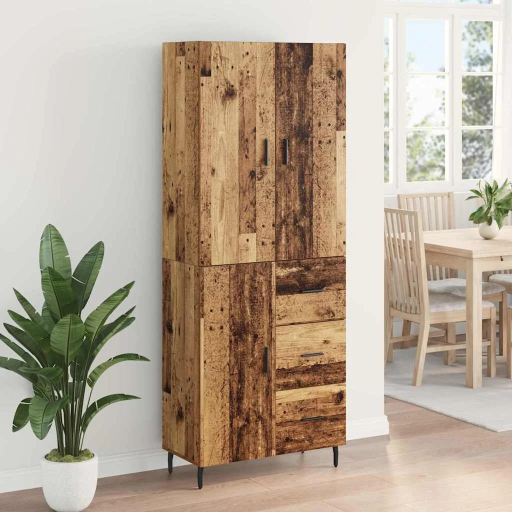 Magasfiú fiókkal Öreg fa 69,5 x 34 x 180 cm Műanyag Fa és Üveg