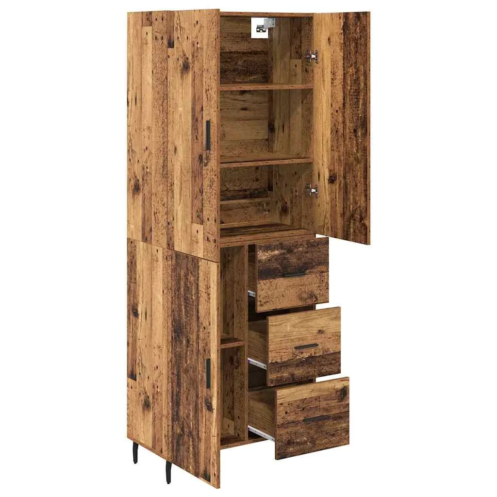 Magasfiú fiókkal Öreg fa 69,5 x 34 x 180 cm Műanyag Fa és Üveg
