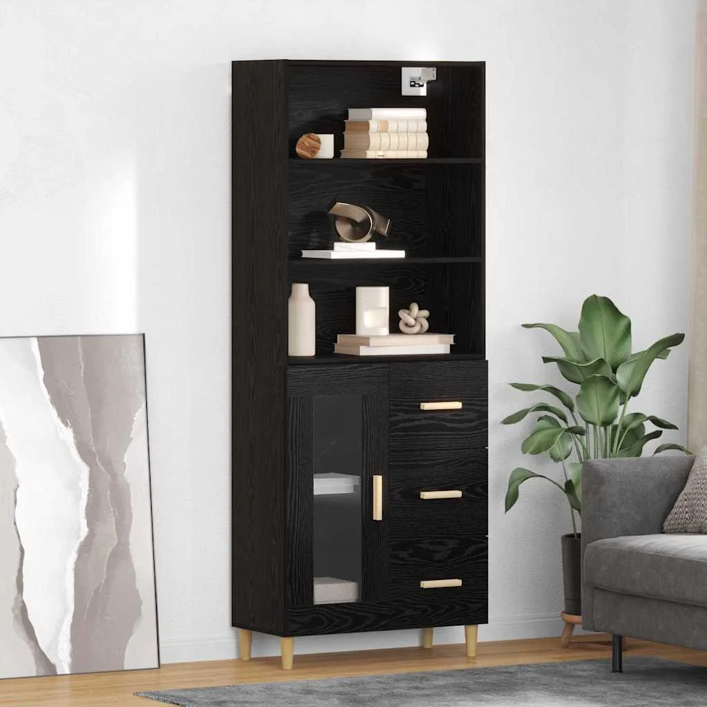 Magasfiú fiókkal 2 pcs Fekete tölgy 69,5 x 34 x 180 cm Faanyag
