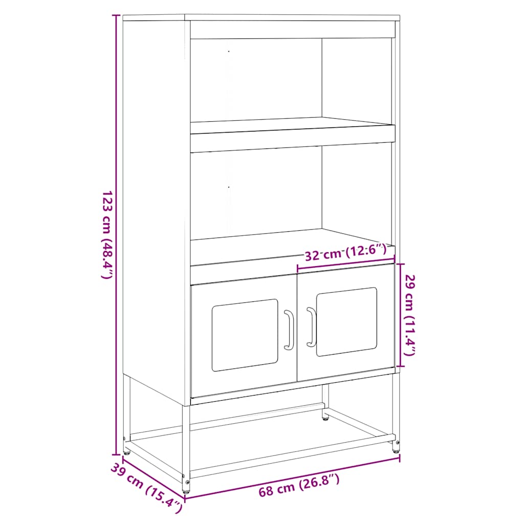 Highboard antracit 68x39x123 cm Acél