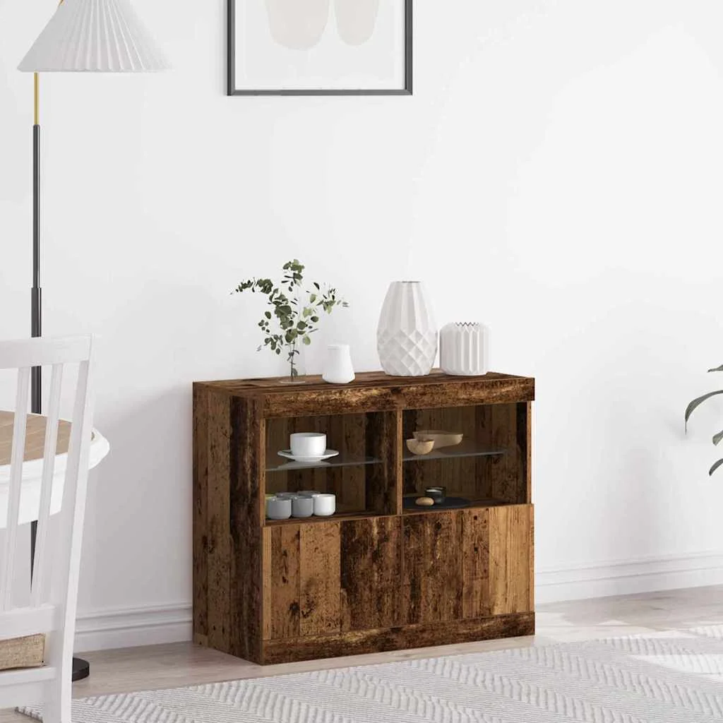 LED tálaló LED -es lámpákkal Barna 81 x 37 x 66,5 cm Faanyag