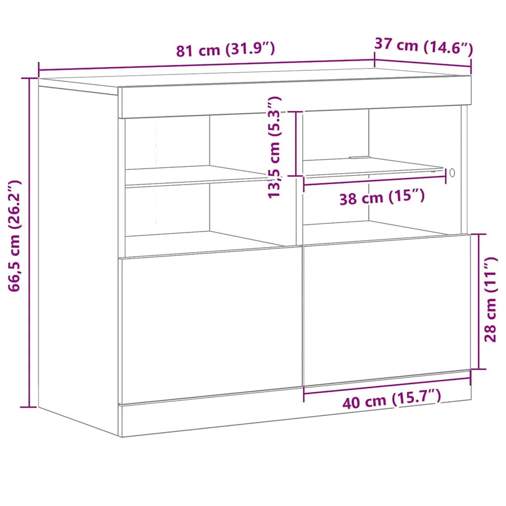 LED tálaló LED -es lámpákkal Fekete 81 x 37 x 66,5 cm Faanyag