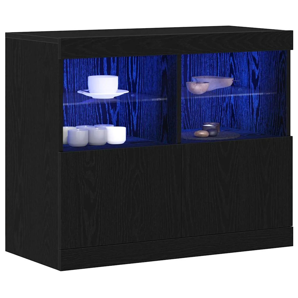 LED tálaló LED -es lámpákkal Fekete 81 x 37 x 66,5 cm Faanyag