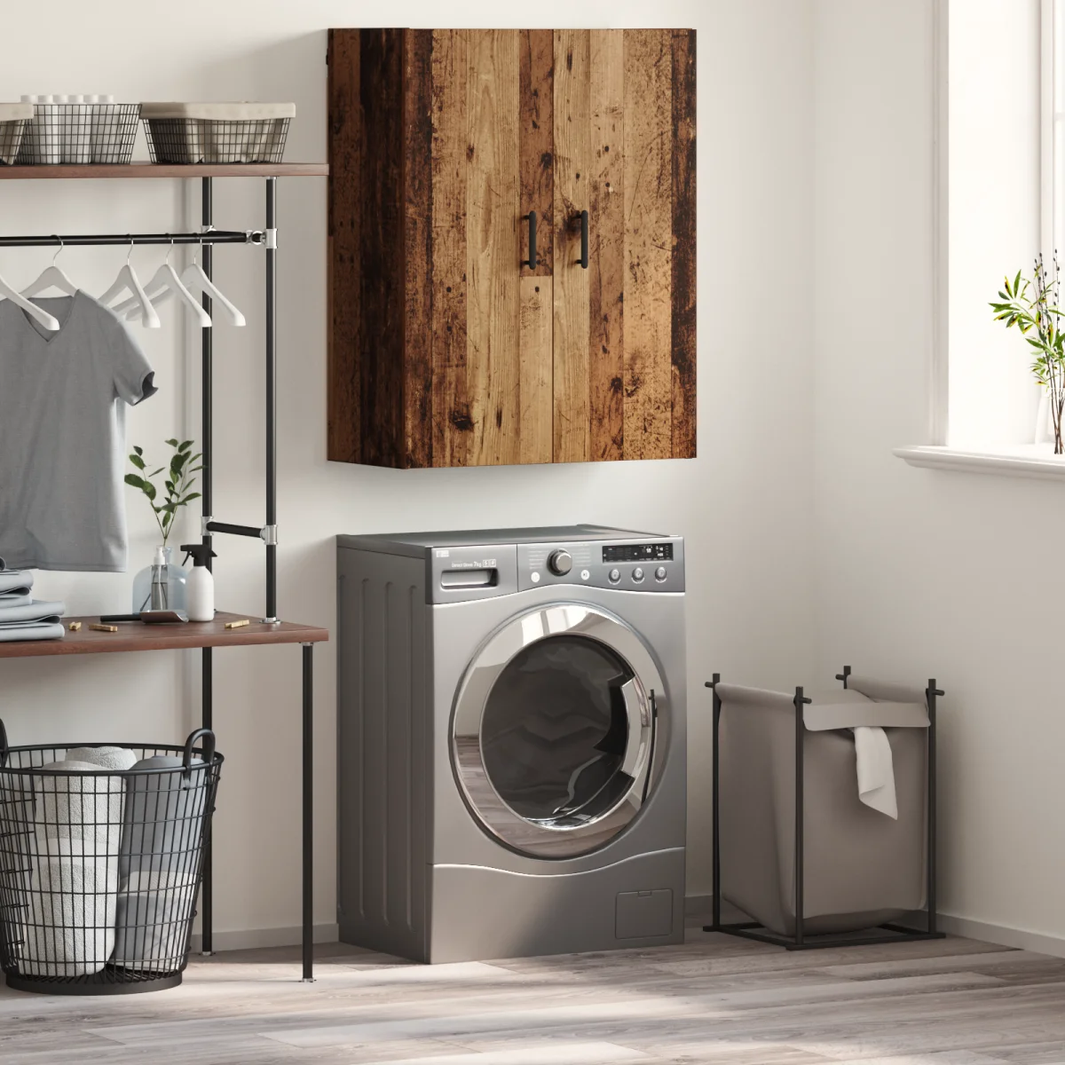 Fali szekrény polcokkal tárolóval ajtóval Régi fa 69.5 x 34 x 90 cm Faanyag