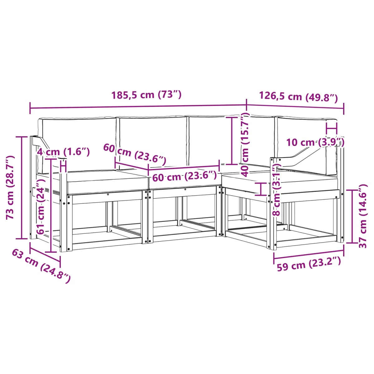 Kültéri kanapé szett 4 pcs Természetes és Világosszürke