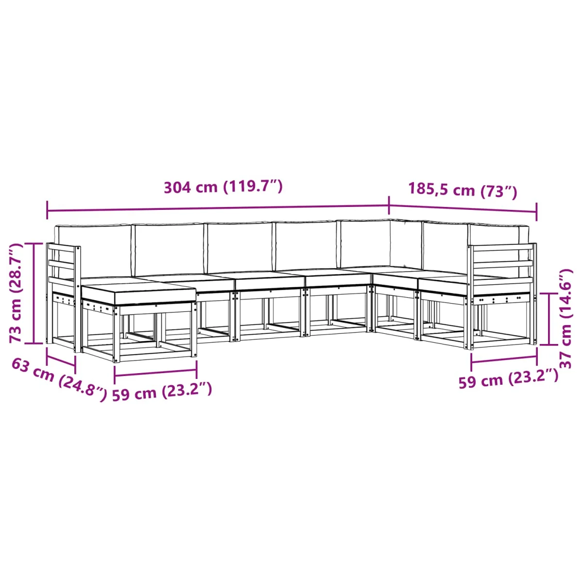 Kanapé Szett 8 pcs Természetes és krémszínű Tömör Akácfa